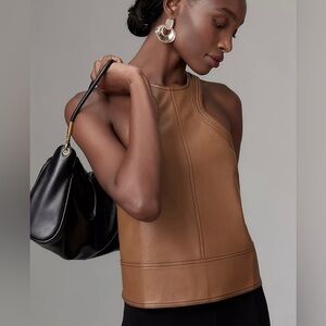 Pilcro By Anthropologie Vegan Leather Cross-Back Tank Size Small